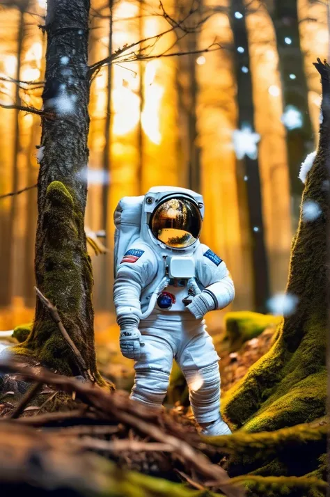 RAW Photos, delicate, highest quality,Hyper Detail, In detail,  8k, 32k, masterpiece,(Ultra-high resolution:1.2),Simamun in a spacesuit,The mission to the moon is ready, In the snowy forest、Cloudy Trees々and crunchy, cold,Hide in burrows and tree holes,Rim ...