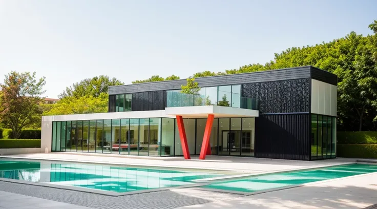 exterior of 2nd office building, contemporary style, glass walll, louver, glass reflect, plants and flowers on terrace, vivid colour, beautiful landscape, stone pavement,cars, realistic, RAW photo, 8k uhd, dslr, soft lighting, high quality, film grain, Fuj...