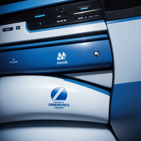 create a logo with blue and white colors with the name "prime electronics"