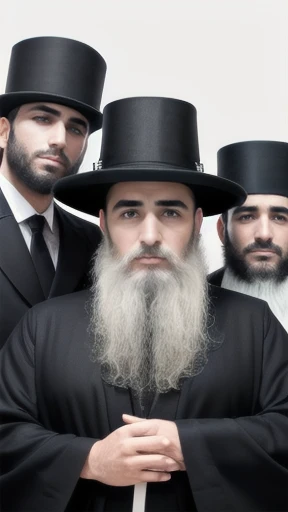 a group of   Haredim  men  gathered together, focus on the face.