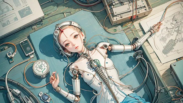 (((masterpiece))), (((highest quality))), ((Very detailed)), (Highly detailed CG illustrations), ((Very delicate and beautiful)),(Cute and delicate face),Light,((1. Machine Girl)),alone,whole body,(Machine made joints:1.4),((Mechanical Limbs)),(Muscles swe...