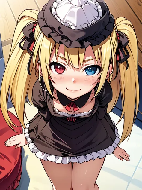 masterpiece, best quality, hasegawa kobato, solo, blonde hair, twintails, 10yo, (petite),
 frills, flat chest, black sleeved dre...