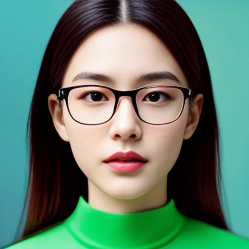 There was a woman wearing glasses and wearing a green shirt., high quality vertical, photorealistic photo, Realistic perfect face, Realistic digital art, Realistic digital drawing, very Realistic digital art, highly Realistic digital art, Ultra-realistic a...