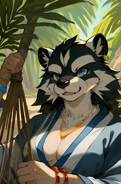 top quality, ancient Chinese beauty(highly detailed beautiful face and eyes)absurdres, perfect anatomy((beast man, solo focus)) (((furry))) (furry anthro:1.7) ((((Furry body, skunk facial features, skunk body features)))) ((skunk muzzle, very detailed body...