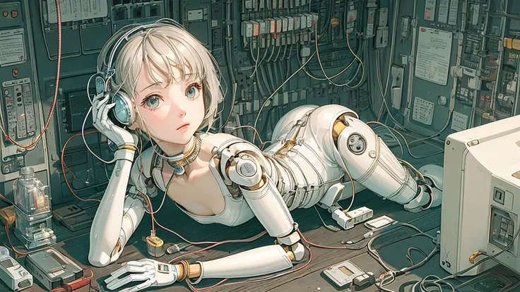 (((masterpiece))), (((highest quality))), ((Very detailed)), (Highly detailed CG illustrations), ((Very delicate and beautiful)),(Cute and delicate face),Light,((1. Machine Girl)),alone,whole body,(Machine made joints:1.4),((Mechanical Limbs)),(Muscles swe...