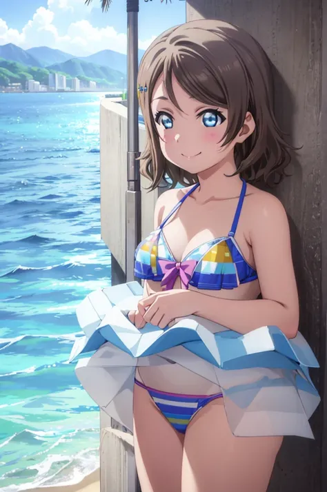 (((pixel-perfect, detail-perfect))), solo, 1girl, you watanabe, eyes azzur, smile, bikini, summer beach, big filesize, ultra High Qality