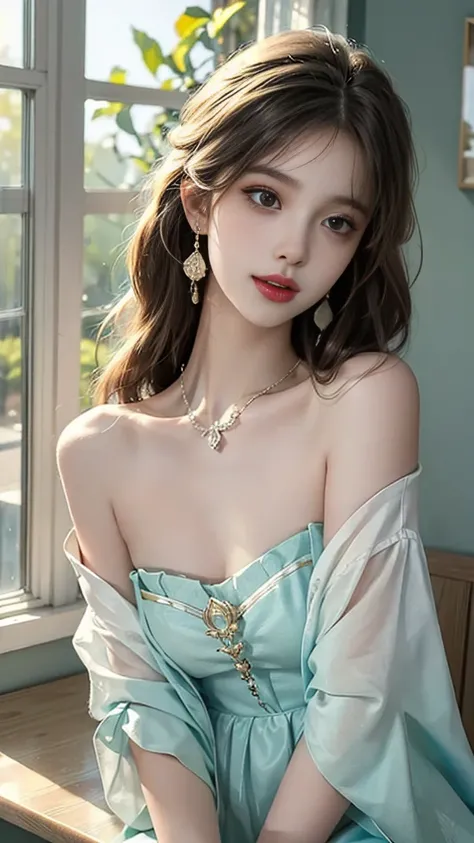 ((whole body)), ((from below)), yushuxin,1 girl,Solitary, ((stand up, Leaning on the windowsill)), ((Lean over)), ((The features are clear, Clear face, Clear face)), red lips, cosmetic, close up, elegant pose, Seductive pose, Perfect Curve, Slim, Sexy, Lar...