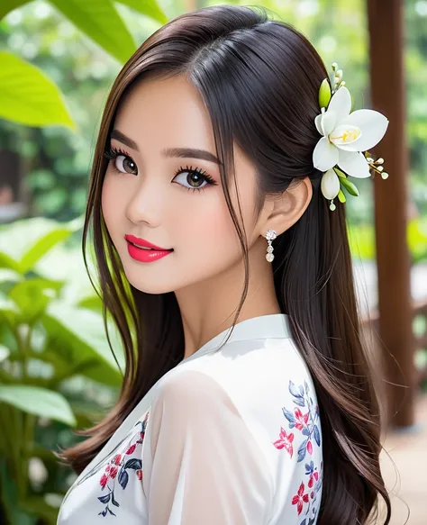 Image of a bright, beautiful Thai girl&#39;s face,Wear a sexy white cloth ,(Masterpiece)Maximum details,Top quality,complete dynamic,anatomy,Excellent photography...