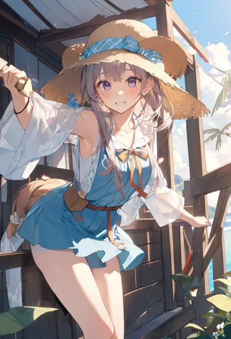 8k, highest quality, masterpiece, Wallpapers by Unity 8k, (One Girl) , 17 years old、 Perfect detail, (Best lighting) , (非常にComplexディテール)、 1girl, Silver Hair、Round eyes、Very detailed, Complex、Flat Chest、 smile、Cowboy Shot、bikini、Ocean、blue sky
