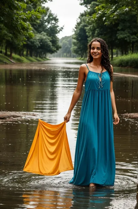 Soaking wet girl in long dress