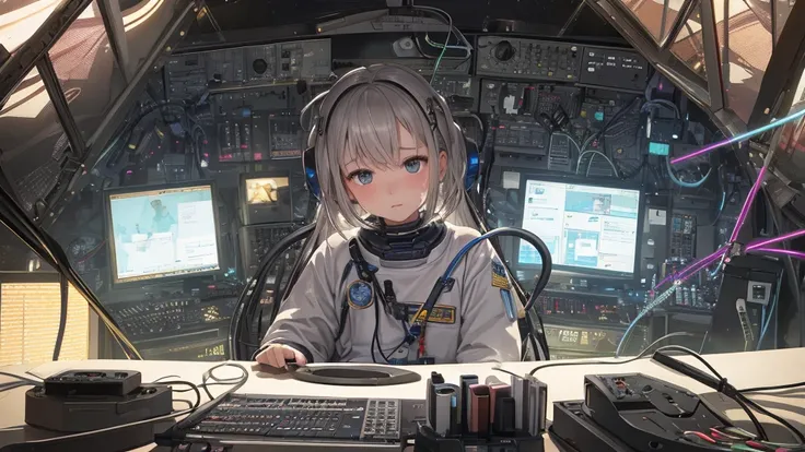 Ultra-detailed and ultra-realistic, This image contains、It shows a  astronaut sitting intently in front of a control panel.。, surrounded by a complex array of flashing lights and complicated machinery.. Childrens youth々Shishi Face、Painted with sharp focus ...