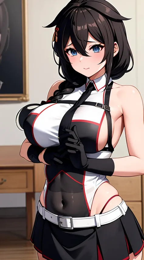 Shigure Kai 3 KanColle Sleeveless Black Thimble Gloves Black Skirt Braid 8K High Resolution Very Fine Eyes Very Fine Face、Insanely detailed body、Extremely fine skin, very elaborate hair ornament, Precisely shaped body and hands 1 person Living room in a pr...