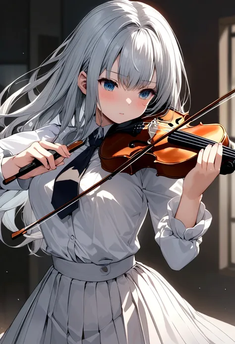 High school girl playing the violin at school