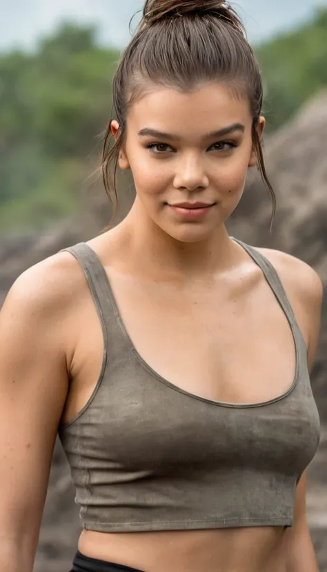 high quality  erotic shot of hailee steinfeld as lauren cohan , (hail33 woman, long brown hair pulled back, hair bun, smiling, )...