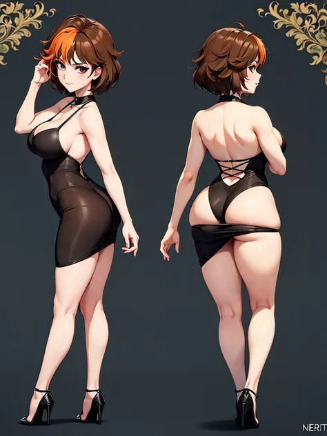 merula, full body, thighs, high heels , medium tits, sexy tight dress, back view. only 1 girl, party background