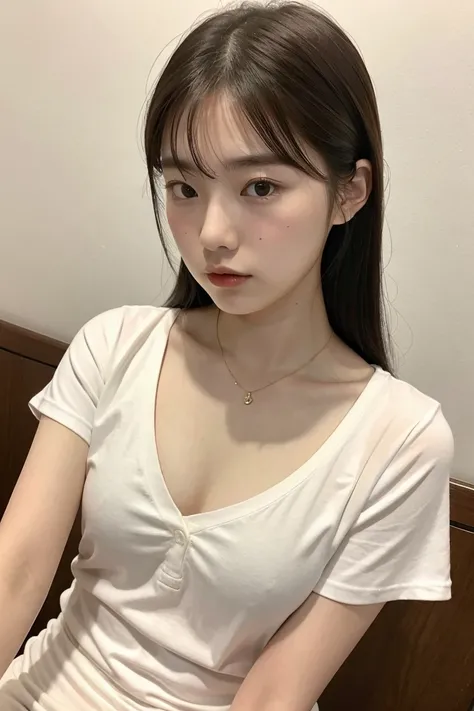 Japanese,18-year-old,Beauty,Top view,Chest,White Shirt,My chest is a little visible,A sneak peek