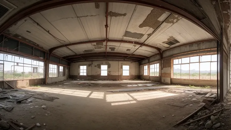 Abandoned factories，Panoramic interior wide frame space