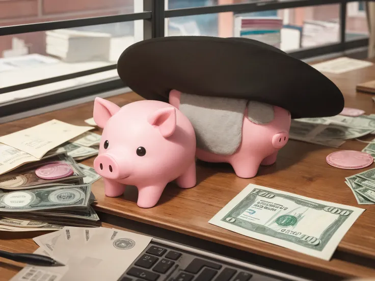 fund, saving, pig, education, college, expense, banking, graduation, finance, currency, economy, financial, hat, bank, budget, cash, wealth, success, school, save, money, loan, investment , accounting, book, classroom, desk, grey, growth, income, investing...