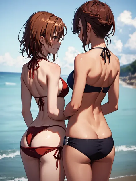 Misaka Mikoto、Back View, bikini、UHD, retina, masterpiece, ccurate, anatomically correct, textured skin, super detail, high details, high quality, best quality, highres, 4K