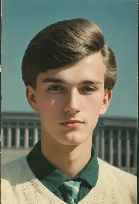 color photo. Male 20 years old. Portrait photo from a graduation album in the USSR in the 1980s Highly detailed