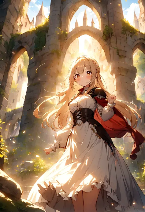 (masterpiece:1.2),(anime),1girl,(Medieval Background),Fantasy,cute,Light Effects