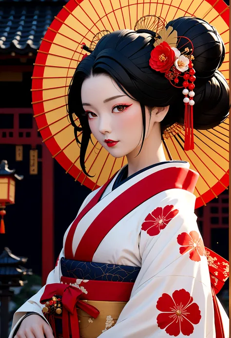 masterpiece, best quality, Extremely detailed,((geisha)) ,Cybernetics,Cybernetics部件,Line Art