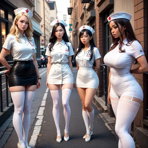 A group of nurses wearing white tights and hats