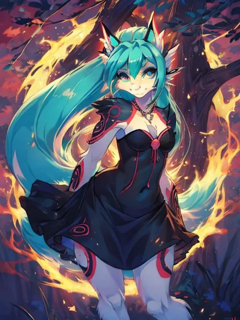 Chica anime, anime style, cute hatsune miku x suicune, shy girl , Orejas de Kitsune, arte de dark natasha, autum forest landscape, arte de vixen aztra, cuerpo completo, patas hermosas, cintura delgada, caderas amplias, piernas torneadas, hermosa, foto de c...