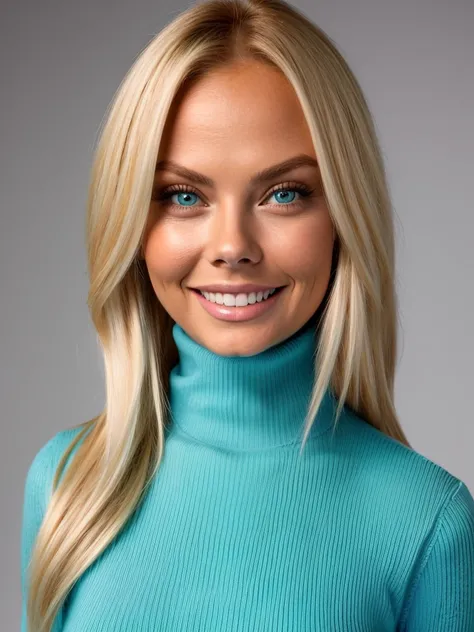 (jessejane_v1:1.0), gorgeous blonde woman (jessejane_v1:1.0), long hair. she wears: (a turquoise long sleeve turtleneck tight hi...