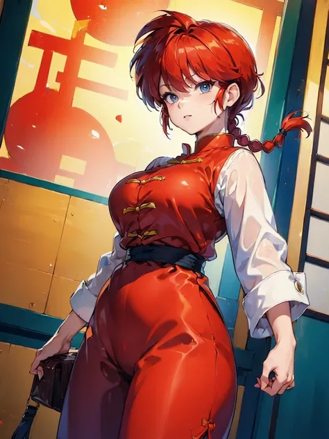 ((masterpiece:1.4)), expensive quality, very_expensive_solve, big_file size, Full Color, Thick outline, Clear contours, colorful, (Beautiful fine details), ((Beautiful Face:1.0)), ((Boyish face:1.4)), 1 girl, (Ranma), (Redhead), short hair, (Braided Ponyta...