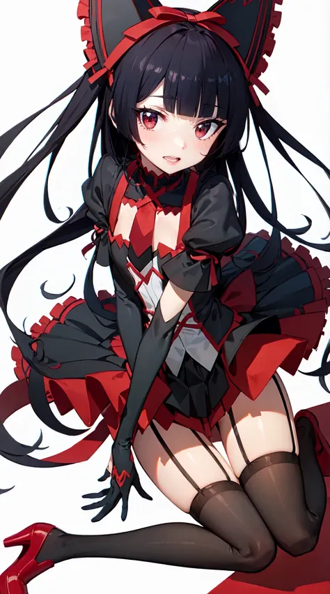 Rory Mercury, Rory Mercury, Black Hair, Blunt bangs, Hime cut, hair ornaments, Red lipstick, Long Hair, Cute Face, compensate, (Small box:1.2), (Red eyes:1.5), break Gothic underwear, Perfect body (Small breasts:1.3), break in full growth, Red Shoes, break...