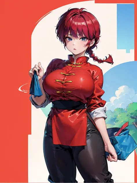 ((masterpiece:1.4)), expensive quality, very_expensive_solve, big_file size, Full Color, Thick outline, Clear contours, colorful, (Beautiful fine details), ((Beautiful Face:1.0)), ((Boyish face:1.4)), 1 girl, (Ranma), (Redhead), short hair, (Braided Ponyta...