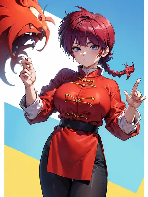 ((masterpiece:1.4)), expensive quality, very_expensive_solve, big_file size, Full Color, Thick outline, Clear contours, colorful, (Beautiful fine details), ((Beautiful Face:1.0)), ((Boyish face:1.4)), 1 girl, (Ranma), (Redhead), short hair, (Braided Ponyta...