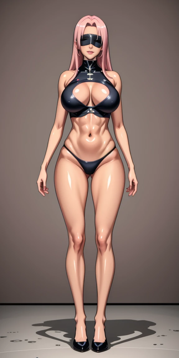 (masterpiece, HI quality: 1.1) 1girl full body standing good face，plump body，muscle body，bodybuilder muscle, nice ass，big breasts，narrow waist，fat hip，thick legs, hairstyle: braid, Color Hair: PINK long hair, Blindfolded: NO EYES, Skin: White (porcelain sk...