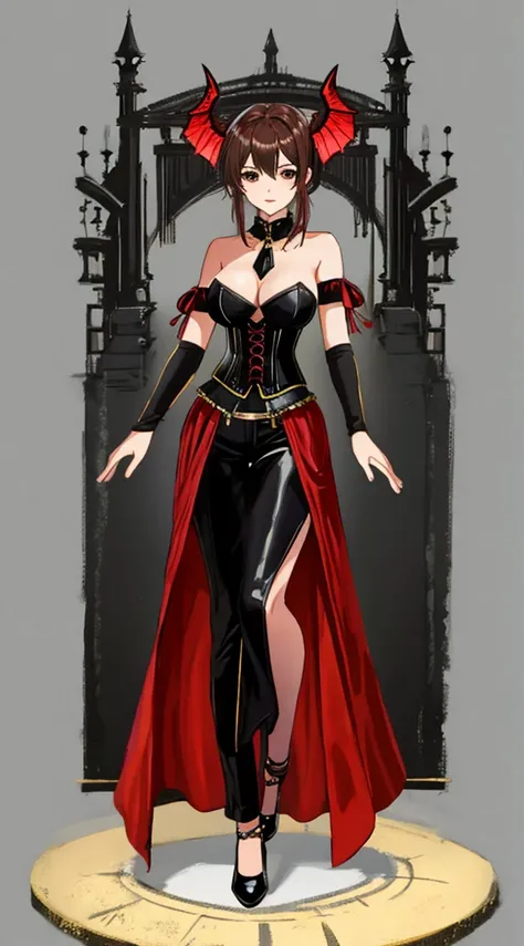 titty demon girl, topless corset, ((full body image)) (((perfect fingers)))