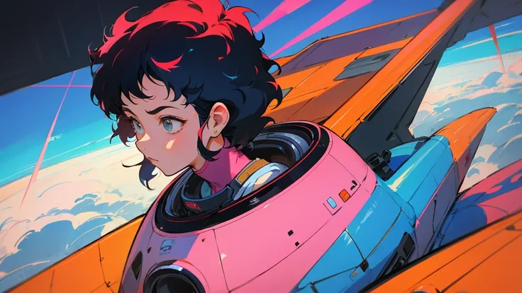 A cartoon character wearing a space suit and flying an airplane, Portrait Anime Astronaut Girl, Pilot Girl, cute Pilot Girl, Lo-fi Girl, Akira art style, Macross Style, Akira-style illustration, style of akira motion movie, M cross, Akira Vibe, Inspired by...