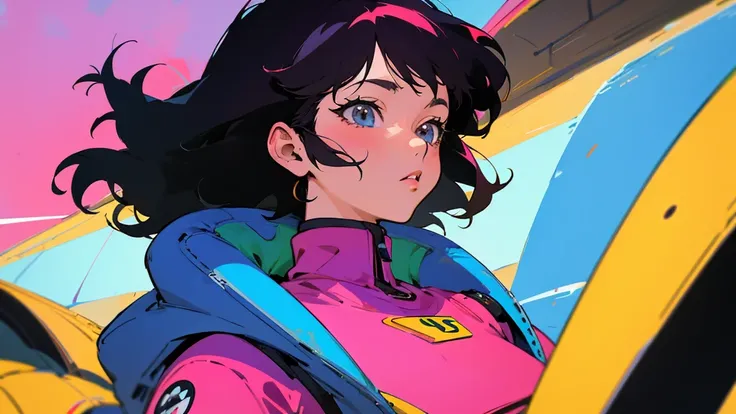 A cartoon character wearing a space suit and flying an airplane, Portrait Anime Astronaut Girl, Pilot Girl, cute Pilot Girl, Lo-fi Girl, Akira art style, Macross Style, Akira-style illustration, style of akira motion movie, M cross, Akira Vibe, Inspired by...