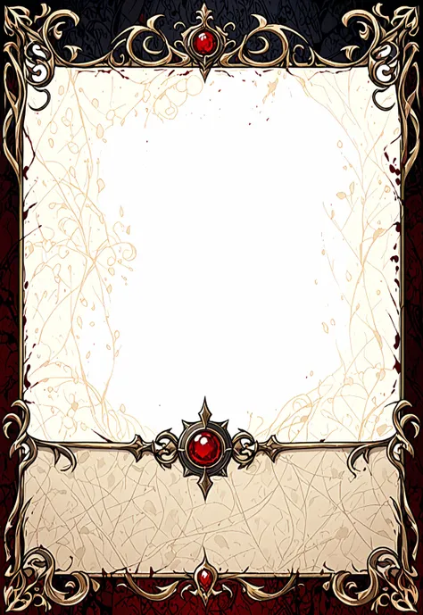 A card border UI，Medieval European aristocracy design，Dark Style，There are blood stains on the parchment backing.。