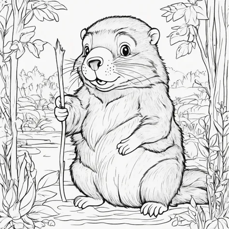 A cute Beaver, cartoon, ,Coloring Book, ColoringBookAF,