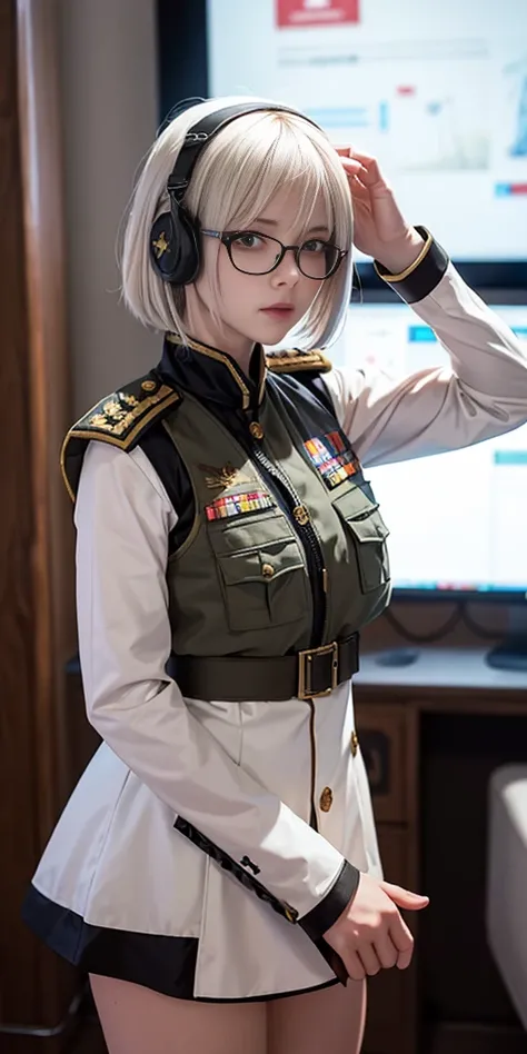 masterpiece , A girl, On the war zone, ( light white short hair:1.2), (Red Eyes:1.2), (Russian military uniform:1.2), (looking at the audience:1.2) , (8K, Best quality 1.2), Extremely detailed, 8K uhd, soft light, high quality, Film Grain, Beautiful Lights...