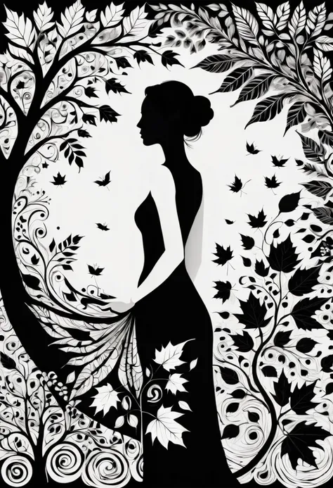 Silhouette Style Nude, A beautiful back, Cozy autumn themed Batik Art, Gorgeous geometric shapes, Wheels within wheels, pattern, autumn, point, batik, Fall Decorations, autumn elements
. High contrast, Simplicity, black and white, Stark, Dramatic