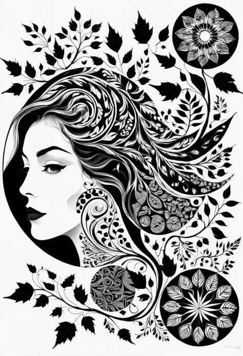 Silhouette Style Nude, A beautiful back, Cozy autumn themed Batik Art, Gorgeous geometric shapes, Wheels within wheels, pattern, autumn, point, batik, Fall Decorations, autumn elements
. High contrast, Simplicity, black and white, Stark, Dramatic