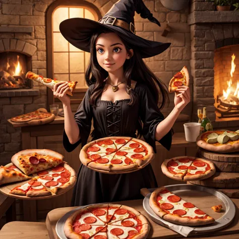 witch with pizza in hand