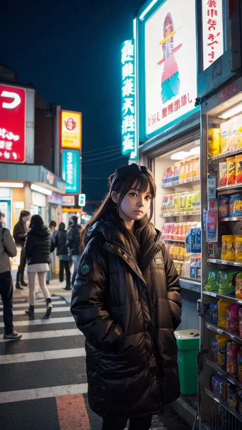 night、A subculture girl、Standing in front of a convenience store