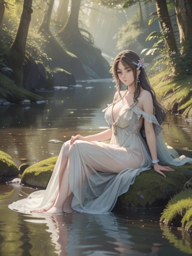 (best quality, 4k, 8k, highres, masterpiece:1.2), ultra-d etailed,(realistic, photorealistic,photo-realistic:1 .37), portrait of fairies,enjoying water play in a beautiful r iver in the forest,fairy with detailed face and hands, enchanted woodland scene, s...