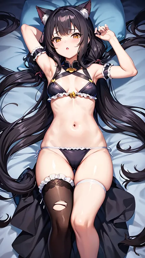 Anime characters　Princess Connect！　Cal　Cat ear　Small breasts　Lolicon　Tsundere　Little Girl　Black hair long wavy hair　Twin tails　Right bangs point color white