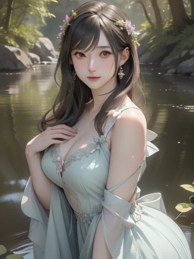 (best quality, 4k, 8k, highres, masterpiece:1.2), ultra-d etailed,(realistic, photorealistic,photo-realistic:1 .37), portrait of fairies,enjoying water play in a beautiful r iver in the forest,fairy with detailed face and hands, enchanted woodland scene, s...