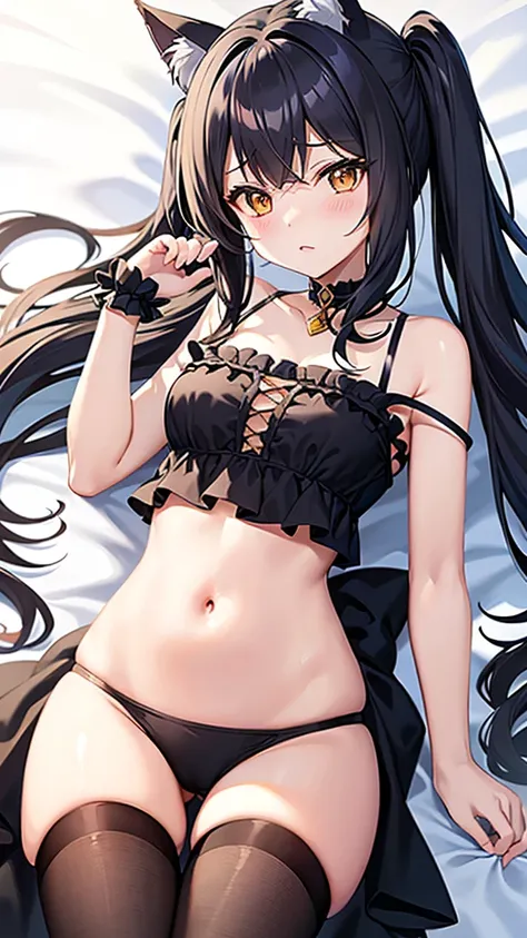 Anime characters　Princess Connect！　Cal　Cat ear　Small breasts　Lolicon　Tsundere　Little Girl　Black hair long wavy hair　Twin tails　Right bangs point color white