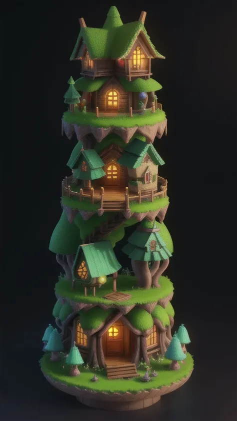 3d printable dice tower, a tall hut, fantasy, high quality, masterpiece, fairies, mushroom house, glow, light flecks, greenery, ultra detailed, extreme small details