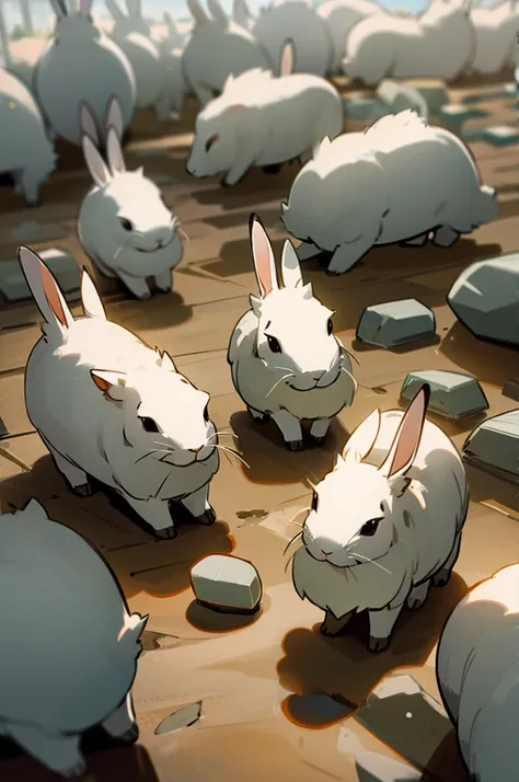 A herd of rabbits turned into stones.